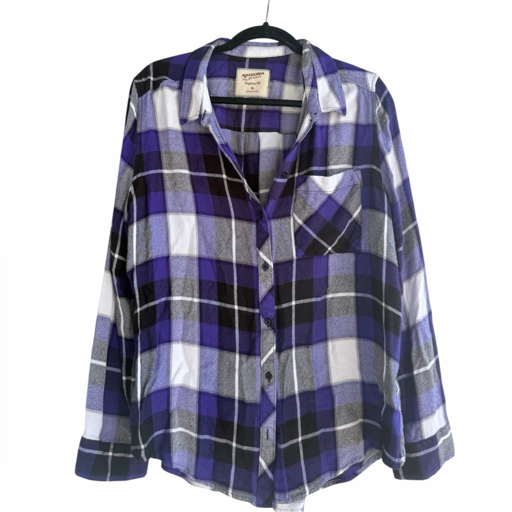 Arizona Jean Company Plaid Boyfriend Fit Flannel Shirt Button Up
